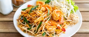 yummy thai pad thai stir fried rice noodles with shrimps